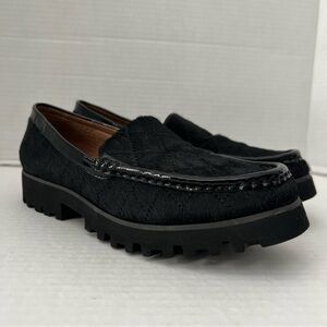 Donald Pliner Roko Blk Calf Hair Quilted Patent Leather Trim Loafer Women Size 7